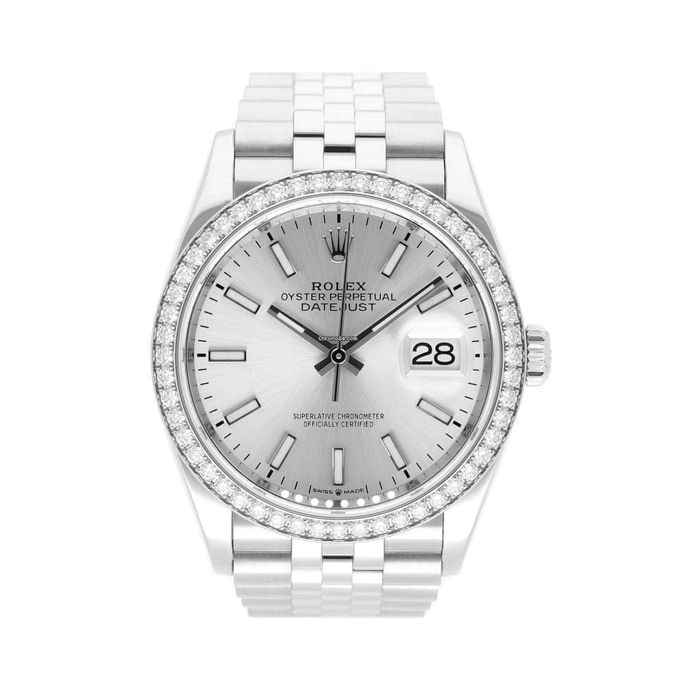 Rolex Datejust 36 Ref. 126284RBR Silver Dial Factory Diamonds Edelstahl 2021 Full Set - Image 1