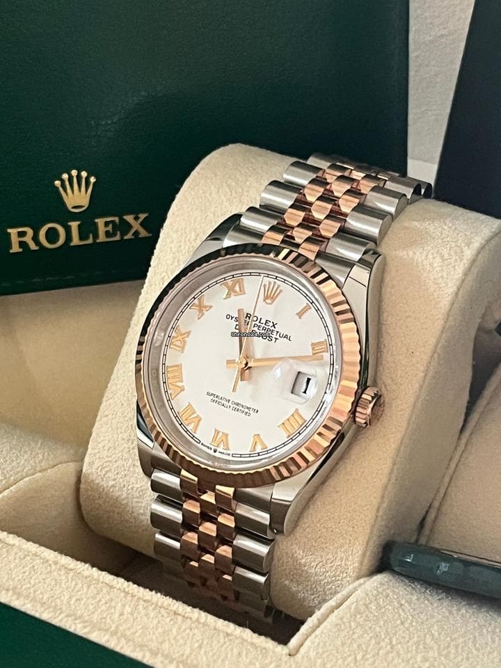 Rolex Datejust 36 Jubilee, rose gold, white roman - Image 1