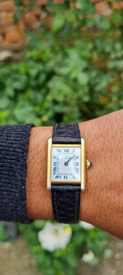Cartier must de cartier tank vermeil must de cartier  vermeil  blue roman index blue hands