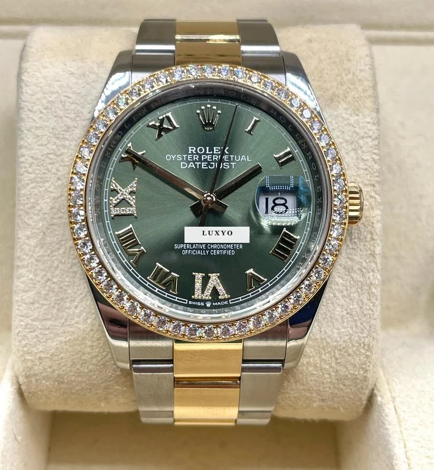 Rolex Datejust 36 GREEN XI VI Diamond DIAL Steel/Gold Top Condition with Box&Papers 2021 - Image 1