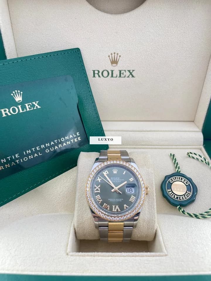 Rolex Datejust 36 GREEN XI VI Diamond DIAL Steel/Gold Top Condition with Box&Papers 2021 - Thumbnail 2