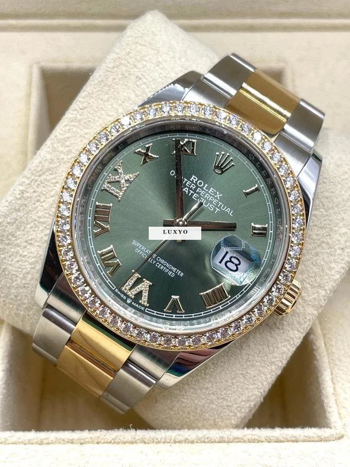 Rolex Datejust 36 GREEN XI VI Diamond DIAL Steel/Gold Top Condition with Box&Papers 2021 - Thumbnail 3