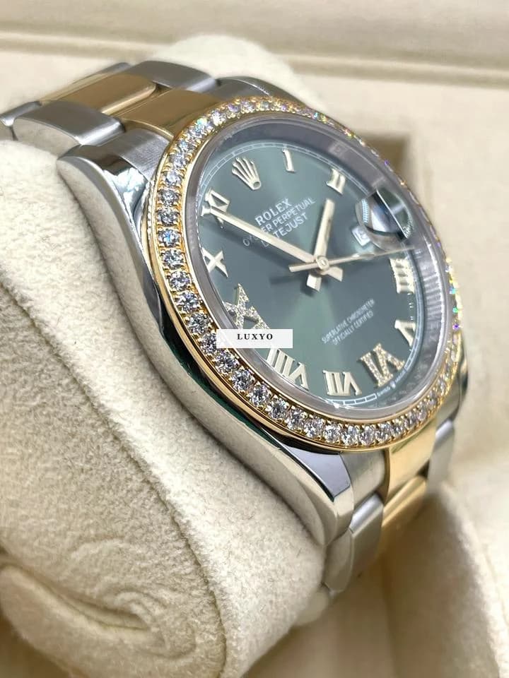 Rolex Datejust 36 GREEN XI VI Diamond DIAL Steel/Gold Top Condition with Box&Papers 2021 - Thumbnail 4