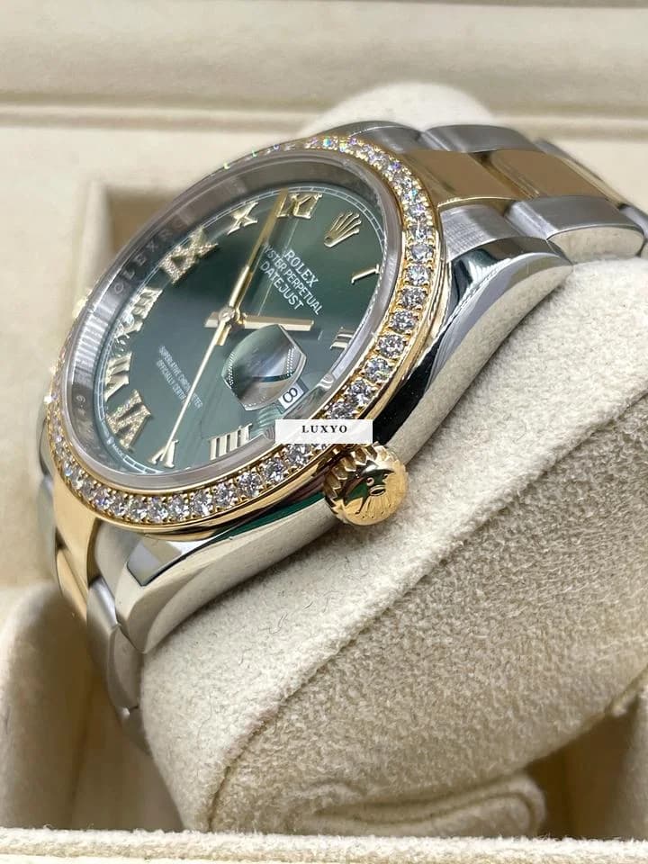 Rolex Datejust 36 GREEN XI VI Diamond DIAL Steel/Gold Top Condition with Box&Papers 2021 - Thumbnail 5