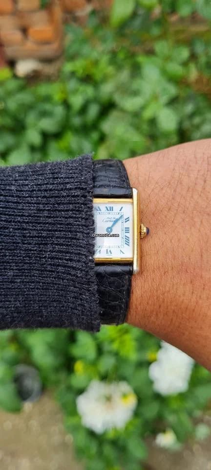Cartier must de cartier tank vermeil must de cartier  vermeil  blue roman index blue hands - Thumbnail 2