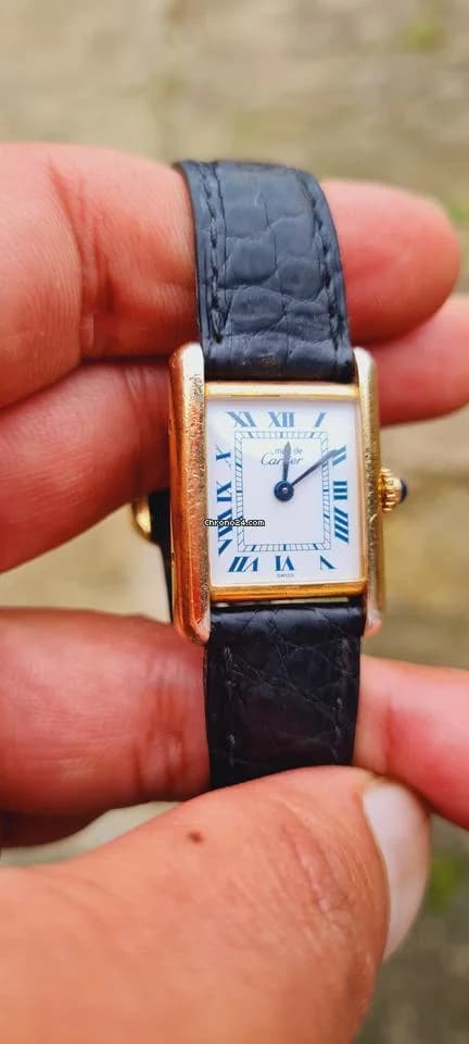 Cartier must de cartier tank vermeil must de cartier  vermeil  blue roman index blue hands - Thumbnail 12