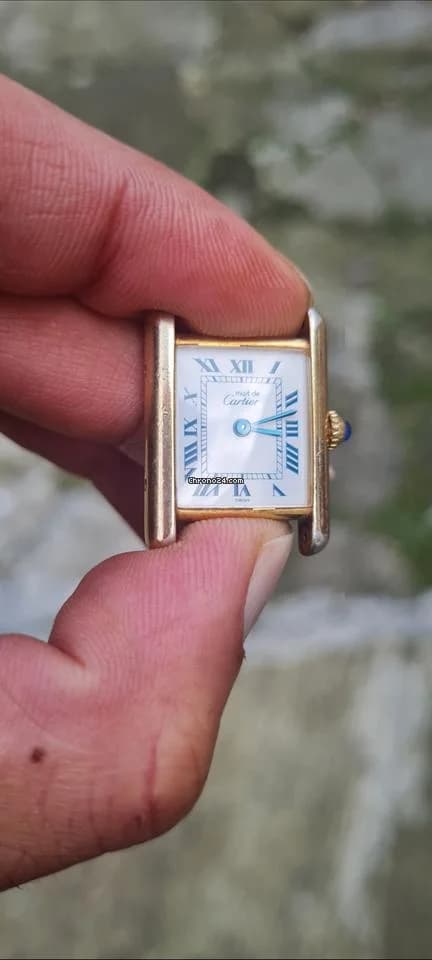 Cartier must de cartier tank vermeil must de cartier  vermeil  blue roman index blue hands - Thumbnail 3
