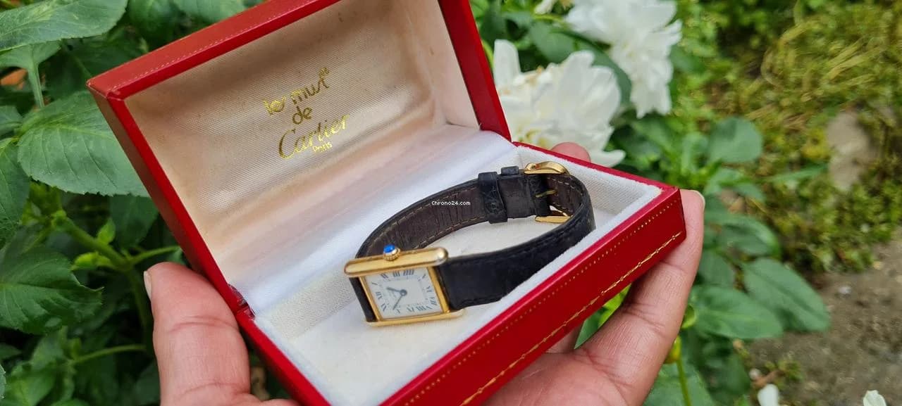 Cartier must de cartier tank vermeil must de cartier  vermeil  blue roman index blue hands - Thumbnail 7