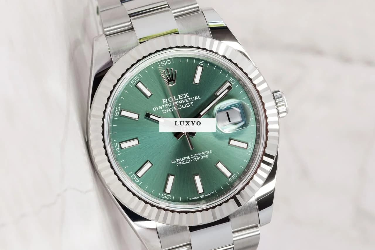 Rolex IN STOCK Like new 12/2022 Ref. 126334 Datejust 41 Steel/White Gold Mint Green Dial Fluted ROLEX PURCHASE RECEIPT AVAILABLE - Image 1