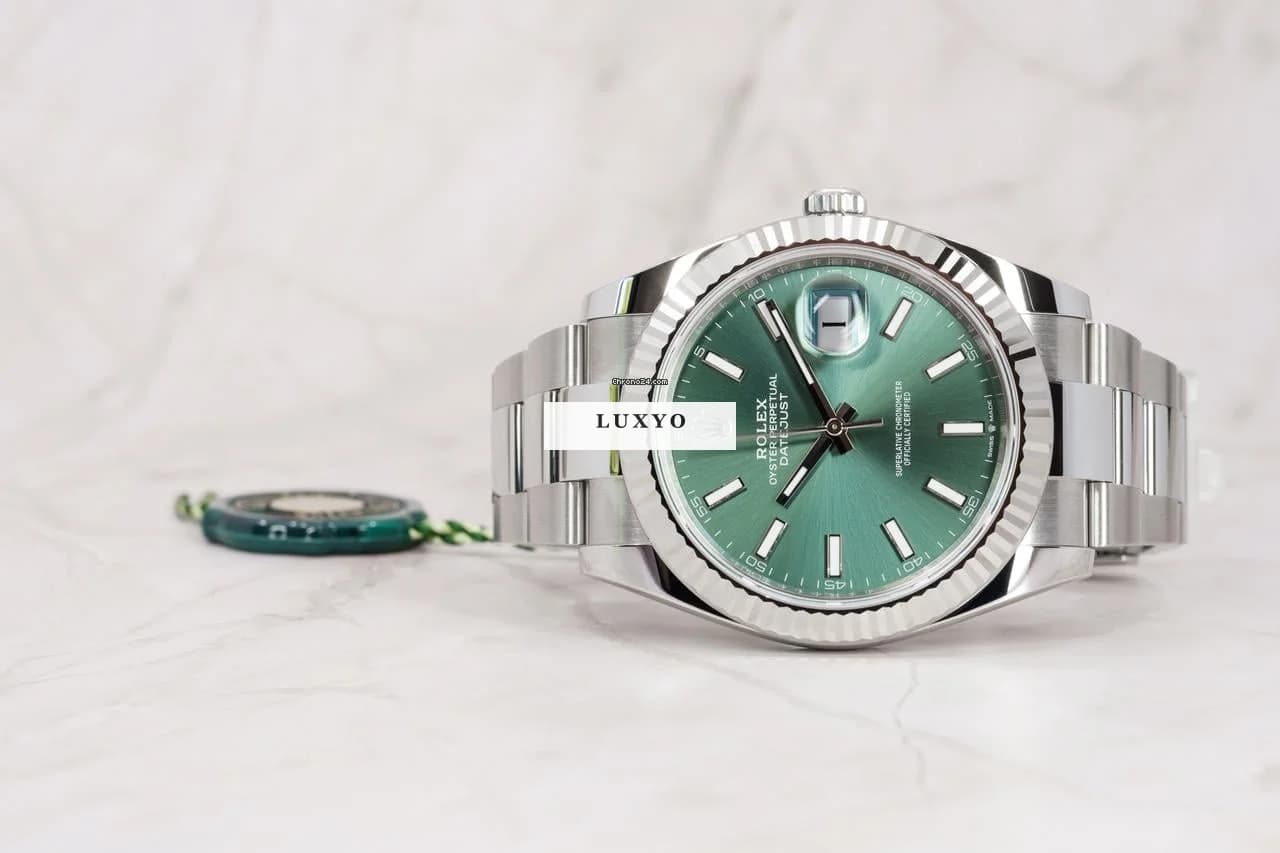 Rolex IN STOCK Like new 12/2022 Ref. 126334 Datejust 41 Steel/White Gold Mint Green Dial Fluted ROLEX PURCHASE RECEIPT AVAILABLE - Thumbnail 11