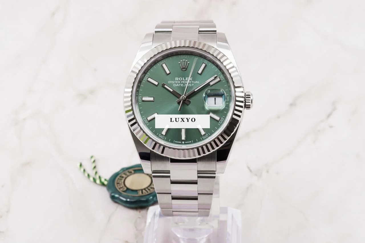 Rolex IN STOCK Like new 12/2022 Ref. 126334 Datejust 41 Steel/White Gold Mint Green Dial Fluted ROLEX PURCHASE RECEIPT AVAILABLE - Thumbnail 3