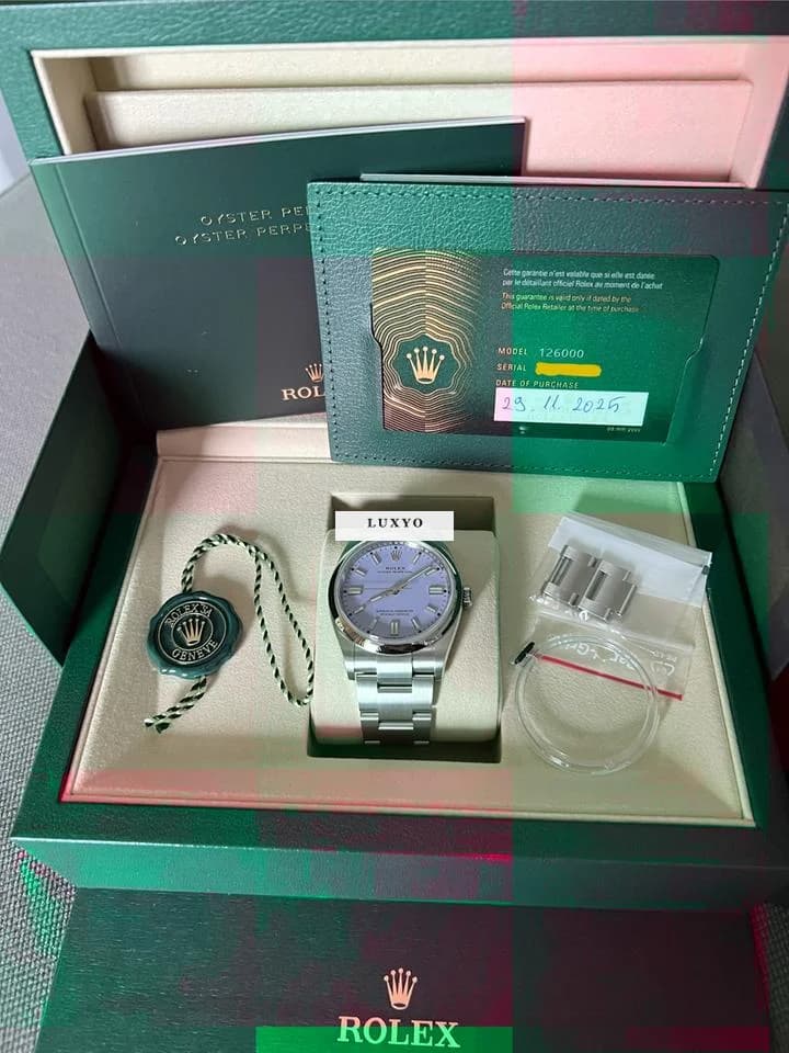 Rolex Oyster Perpetual 36 Lavender dial, brand new, never worn - Image 1