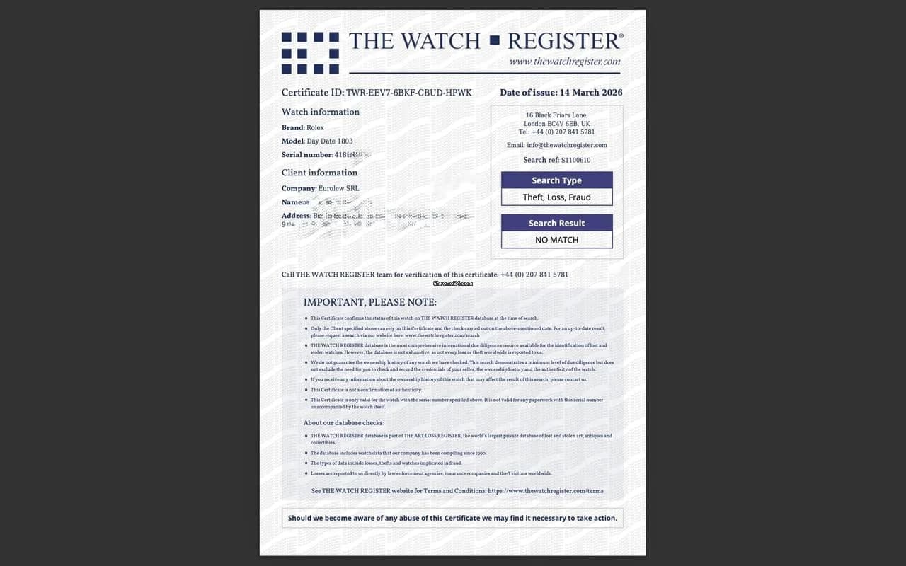 Rolex Day-Date 36 1803 No lume Pie Pan 18K White Gold - Thumbnail 15