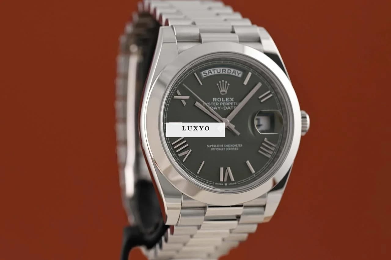 Rolex Day-Date 40 Platin Olive - LC100 08/2022 - Neuwertig - Full Set - Thumbnail 5