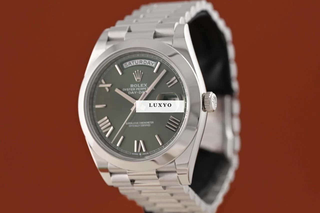 Rolex Day-Date 40 Platin Olive - LC100 08/2022 - Neuwertig - Full Set - Thumbnail 6