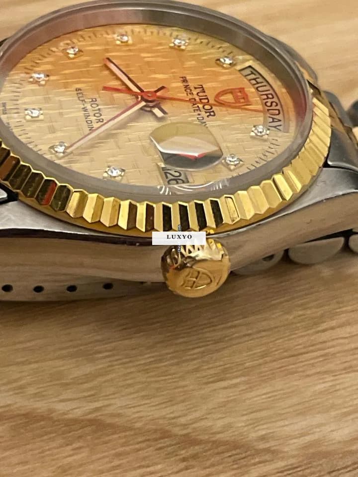 Tudor Prince Date Day 76213 Linen Champagne Dial with Diamonds - Thumbnail 4