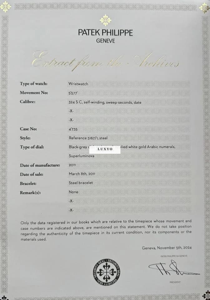 Patek Philippe Aquanaut ref 5167, Box and Extract, 2011 - Thumbnail 13