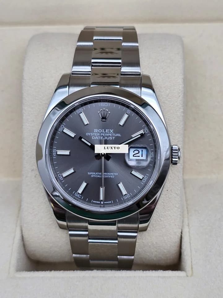 Rolex Datejust 41mm 126300 Rhodium/Slate Oyster Bracelet Very Good Full Set 8-2021 - Thumbnail 3