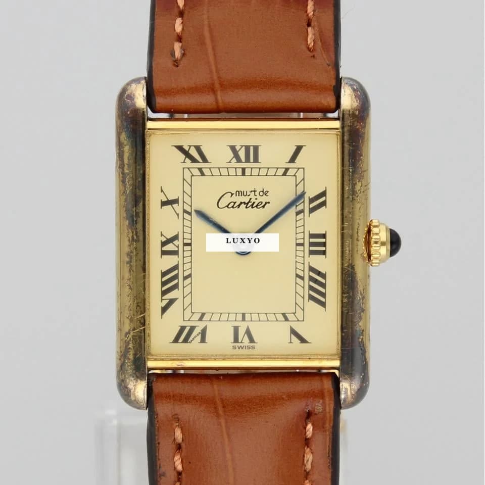 Cartier Tank Vermeil Full Set 1996! New Strap! RARE Patina! - Thumbnail 3