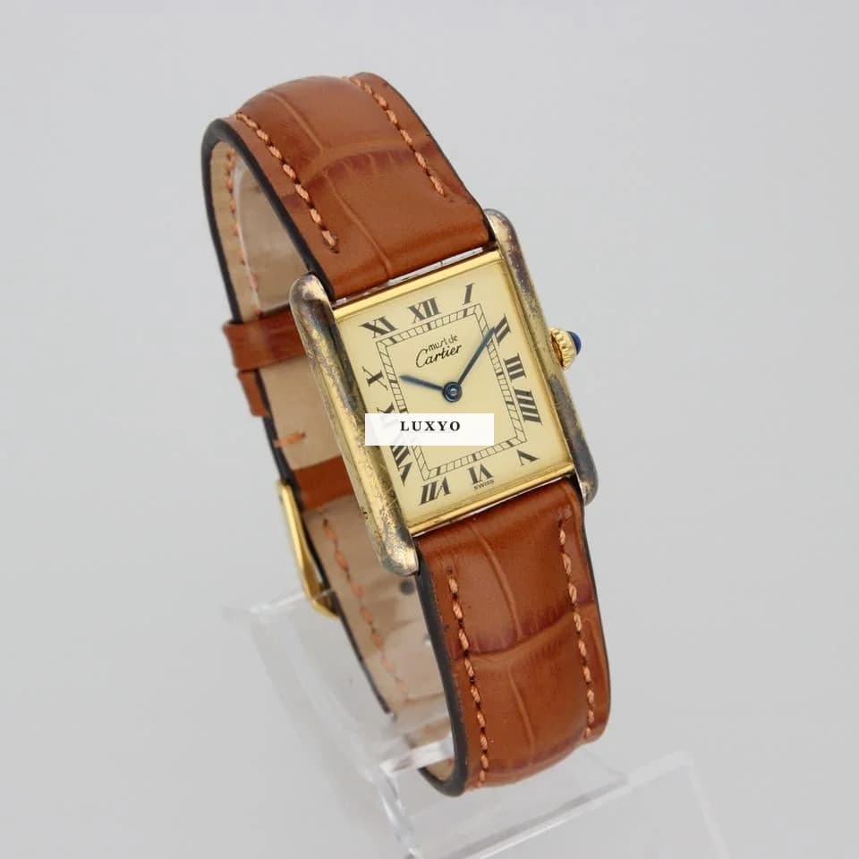 Cartier Tank Vermeil Full Set 1996! New Strap! RARE Patina! - Thumbnail 5