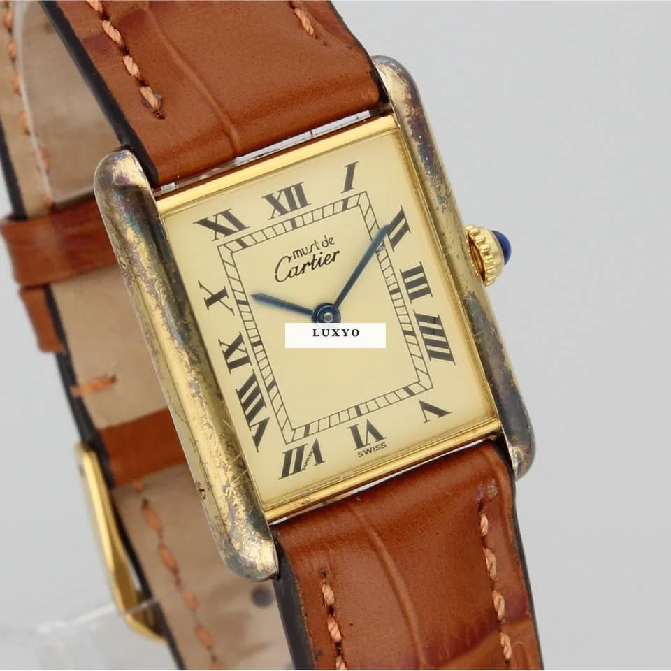 Cartier Tank Vermeil Full Set 1996! New Strap! RARE Patina! - Thumbnail 6