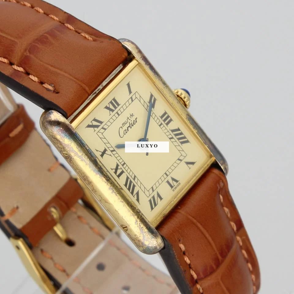 Cartier Tank Vermeil Full Set 1996! New Strap! RARE Patina! - Thumbnail 7