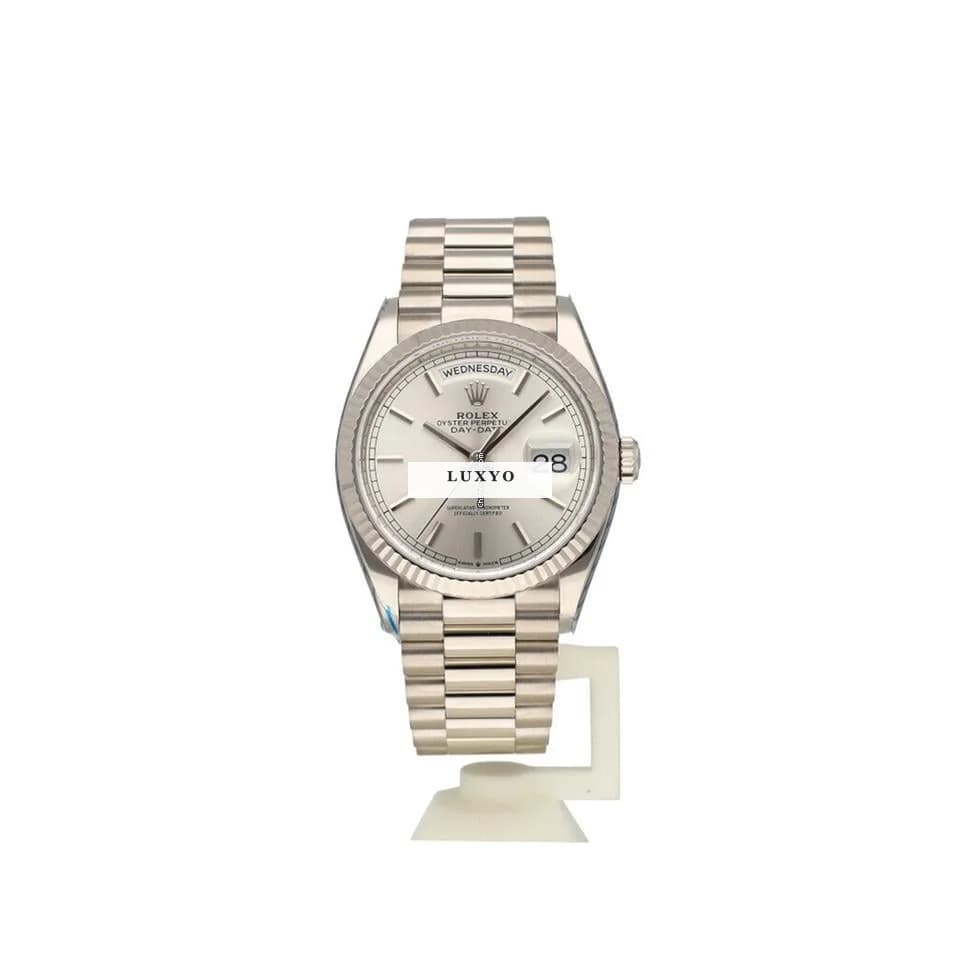 Rolex Day-Date 36 NEW ROLEX SERVICE - 2021 B+P | white gold silver / grey President - Thumbnail 2