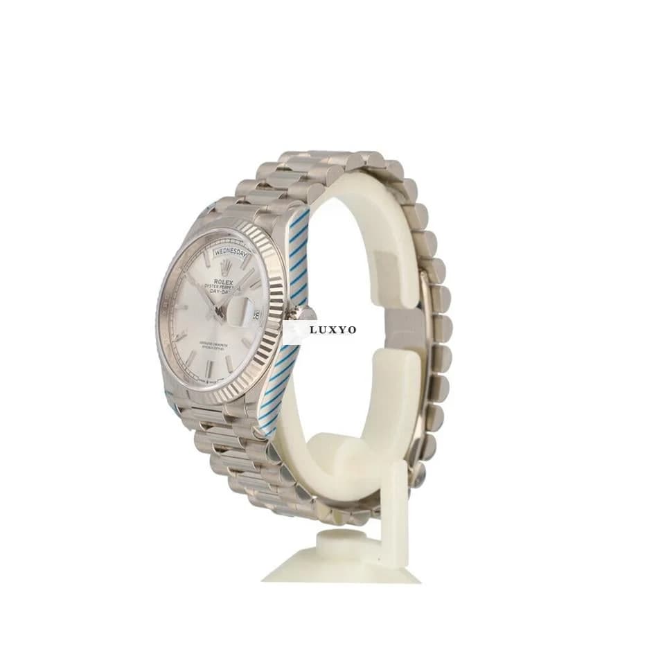 Rolex Day-Date 36 NEW ROLEX SERVICE - 2021 B+P | white gold silver / grey President - Thumbnail 3