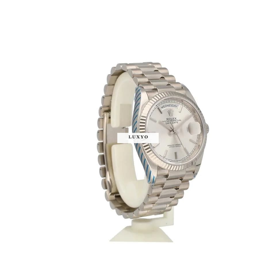 Rolex Day-Date 36 NEW ROLEX SERVICE - 2021 B+P | white gold silver / grey President - Thumbnail 9