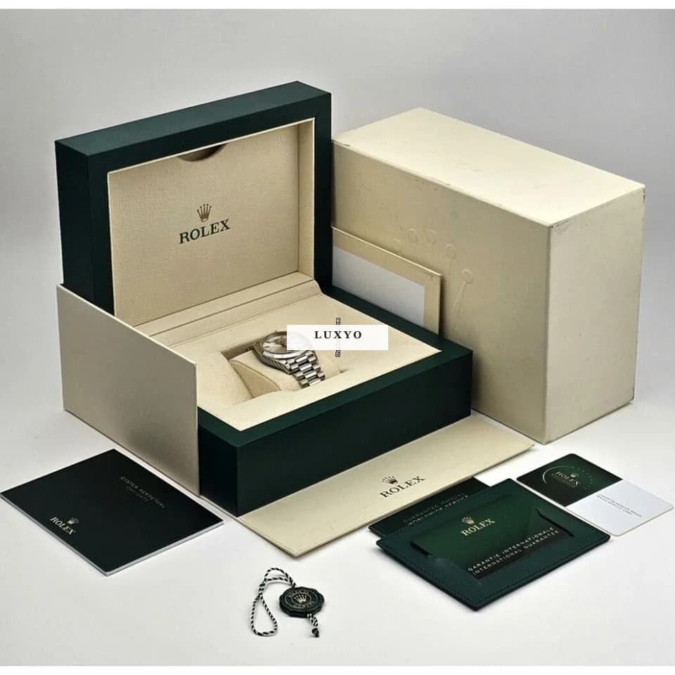 Rolex Day-Date 36 NEW ROLEX SERVICE - 2021 B+P | white gold silver / grey President - Thumbnail 10