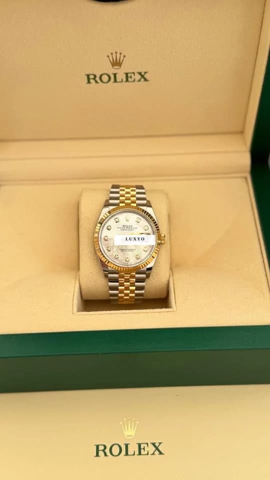 Rolex Datejust 36mm Edelstahl / Gold Perlmutt/ Diamanten Ziffernblatt NEU / Ungetragen FULL SET - Thumbnail 2