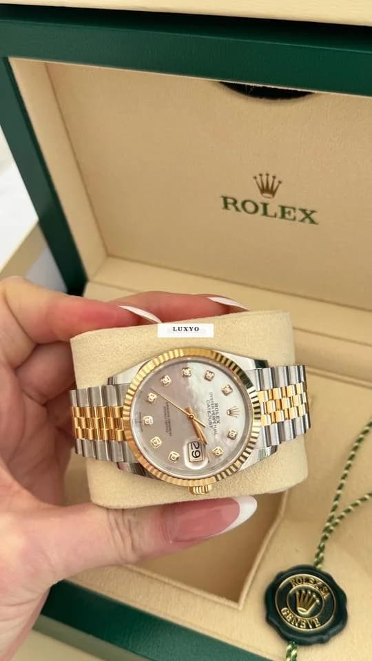 Rolex Datejust 36mm Edelstahl / Gold Perlmutt/ Diamanten Ziffernblatt NEU / Ungetragen FULL SET - Thumbnail 4