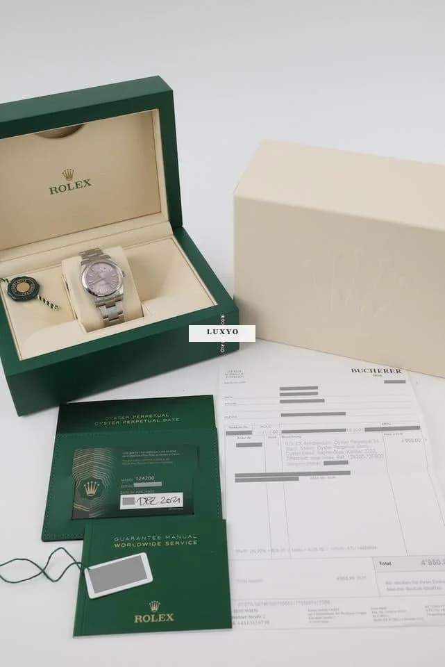 Rolex Oyster Perpetual 34 124200 Original Papiere + Box Pink Dial Austrian First Buyer´s Invoice 12/2021 - Thumbnail 13