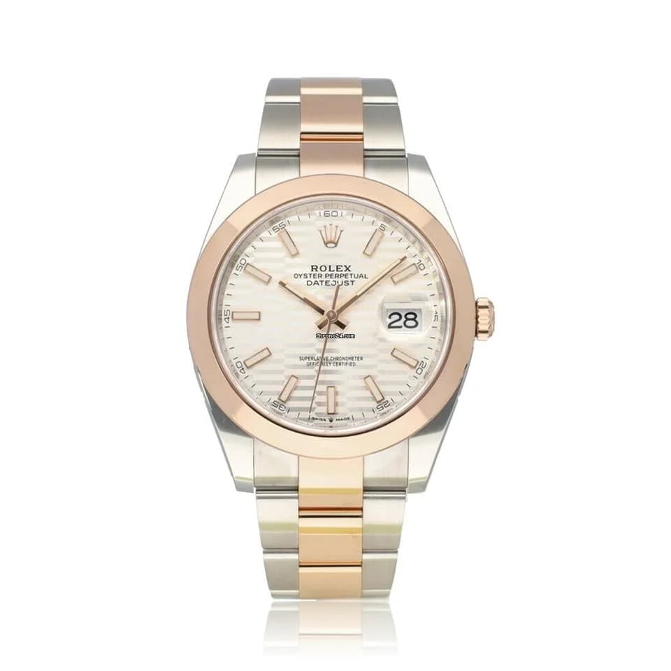 Rolex Datejust 41 2023 box + papers | steel - rose gold silver fluted / motif Oyster