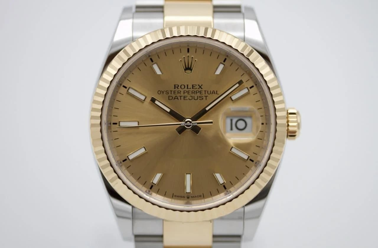 Rolex Datejust 36 10-2023 Fullset Champanger Oyster Steel Gold 126233